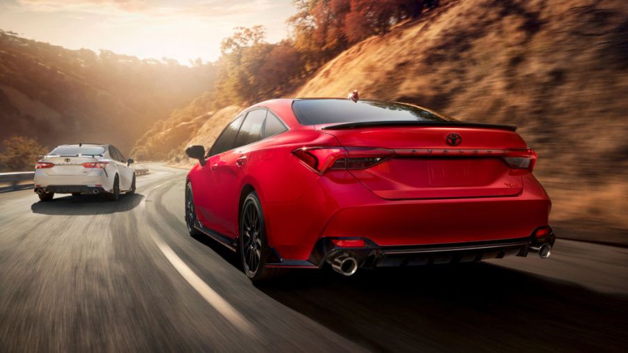 the red rear of an all new 2020 Toyota Camry with the sporty TRD package