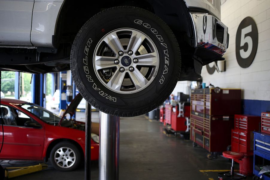 View of vehicles getting maintenance at a mechanic shop