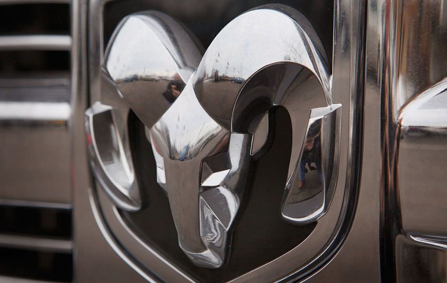 Dodge Ram logo on the grille of a truck