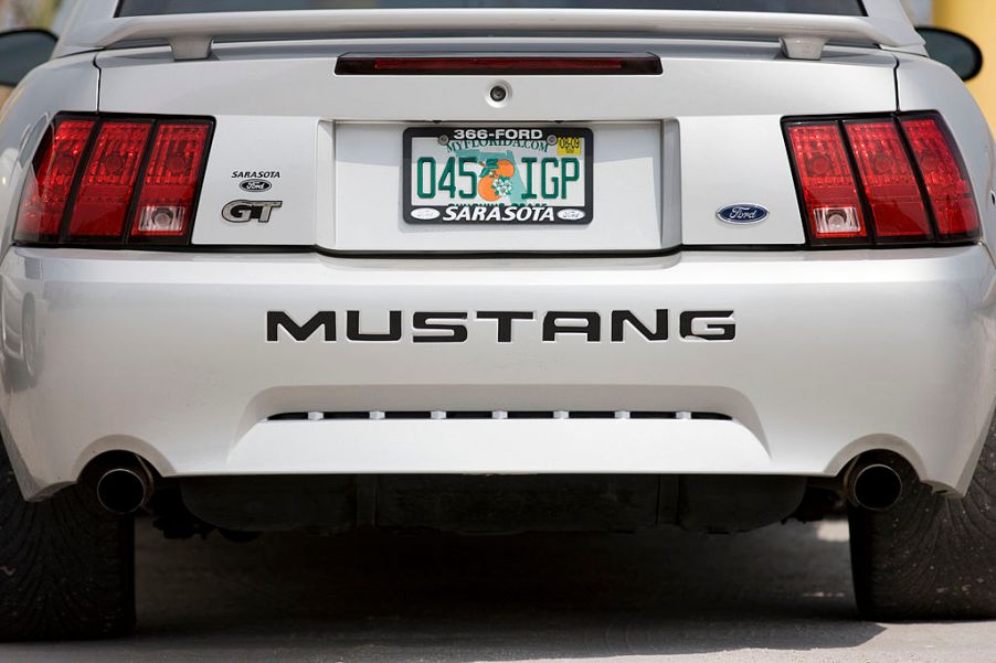 Back of a Ford Mustang with a Florida license plate.