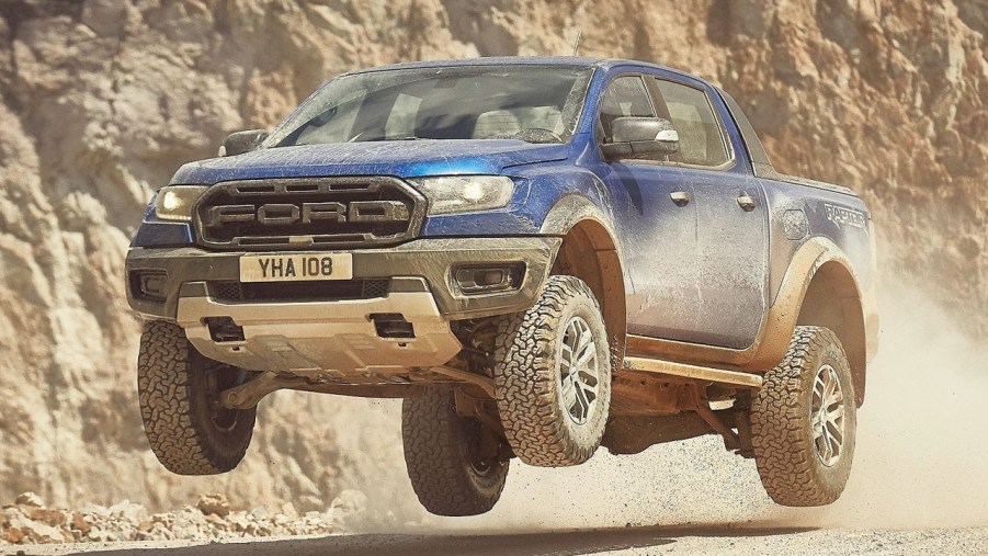 Ford Ranger Raptor jumping in the dirt