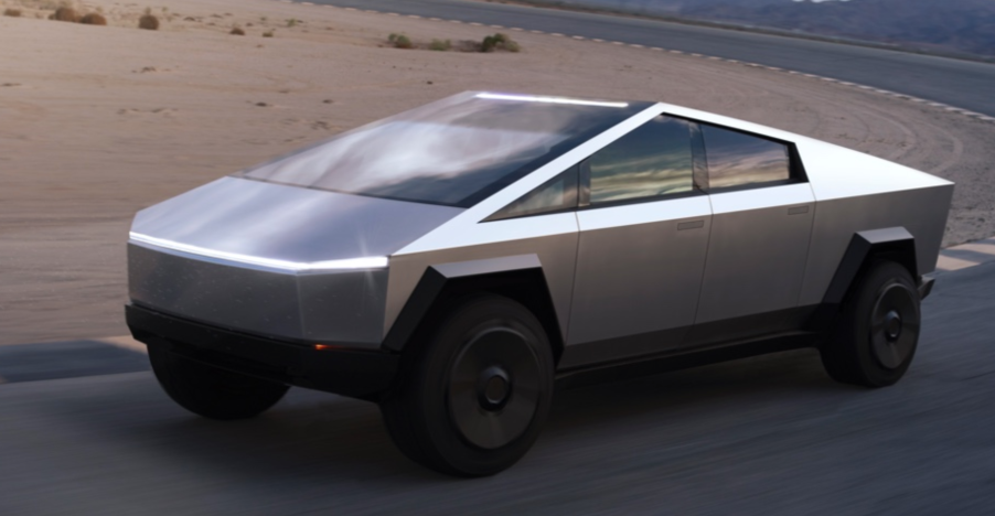 Tesla Cybertruck parked on beach