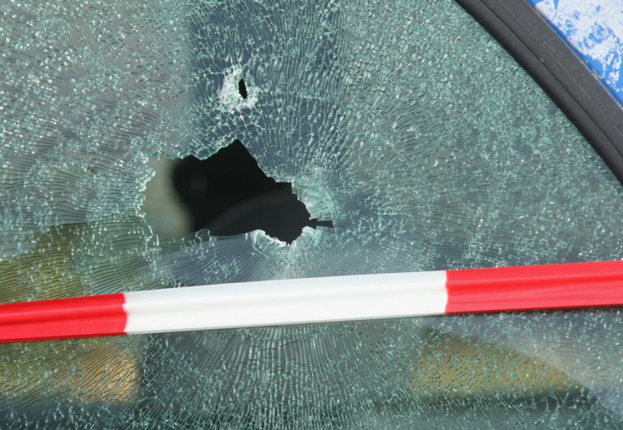 A smashed window as a result from an attempted truck theft