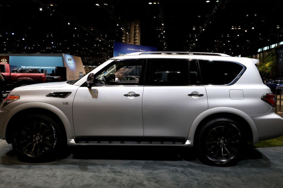 A Nissan Armada SUV on display at an auto show.