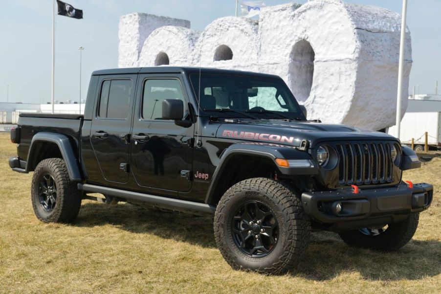 A black Jeep Gladiator on display