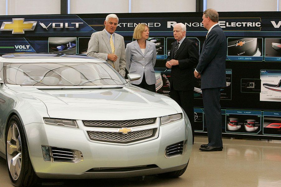 Chevy and GM executives meet at the debut of a new car