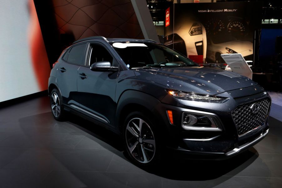 A 2019 Hyundai Kona SUV on display at an auto show