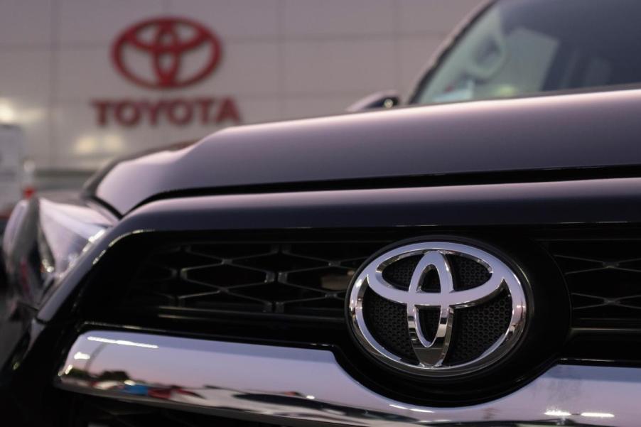 The front grille of a Toyota 4Runner on display.