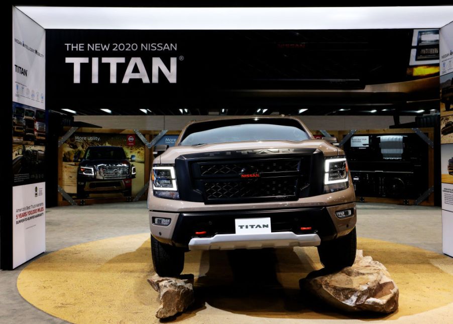 The 2020 Nissan Titan on display at an auto show