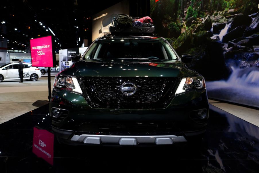 A new Nissan Pathfinder on display at an auto show