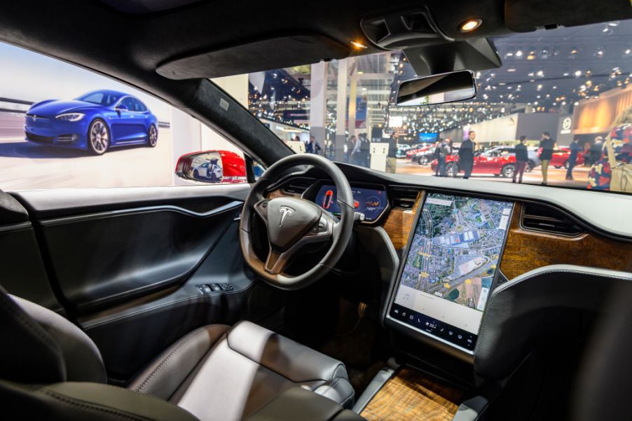 Tesla Model S dual motor all electric sedan on display at Brussels Expo on JANUARY 09, 2020