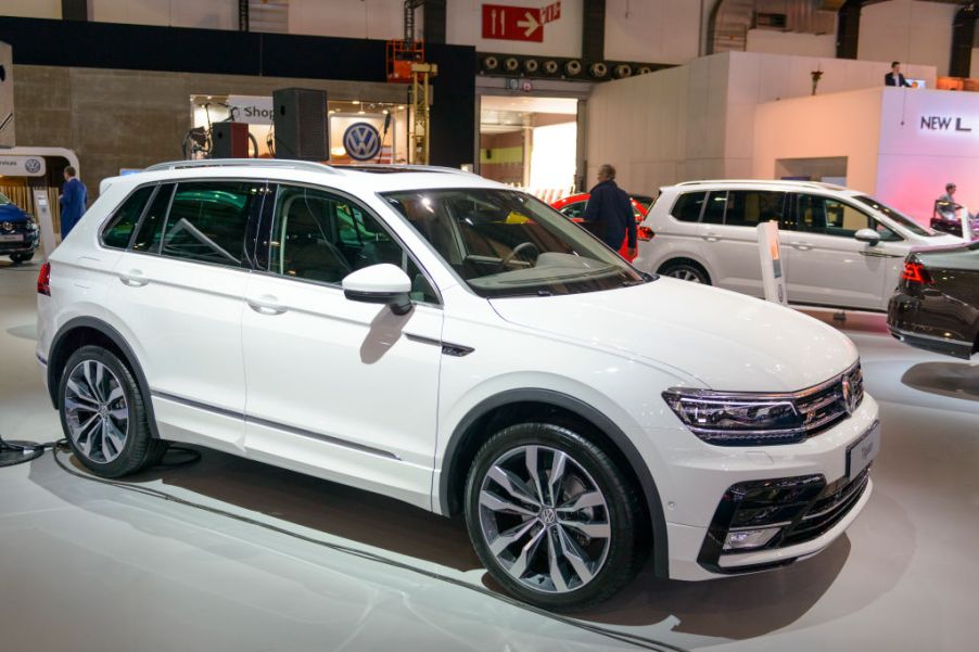 A new Volkswagen Tiguan on display at an auto show