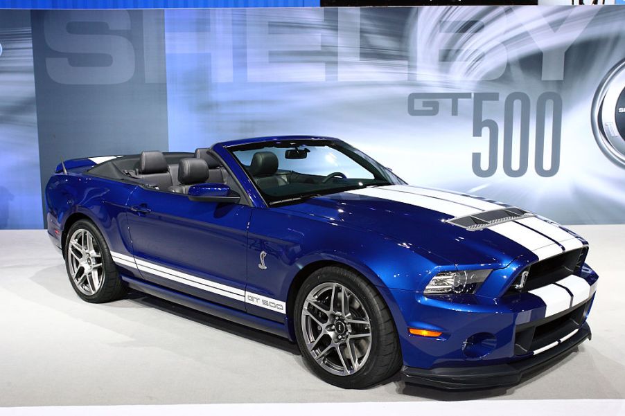 A performance Ford Mustang on display at an auto show