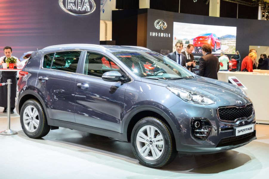 A new Kia Sportage on display at an auto show