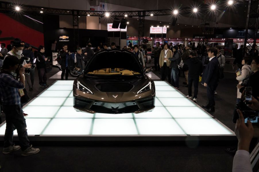 A custom Chevy Corevette on display at an auto show