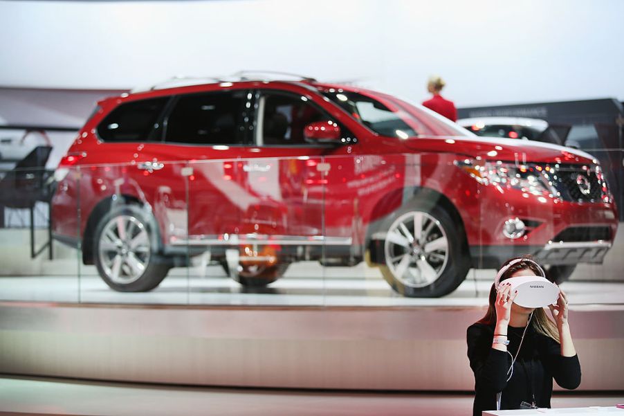 A new Nissan Pathfinder on display at an auto show