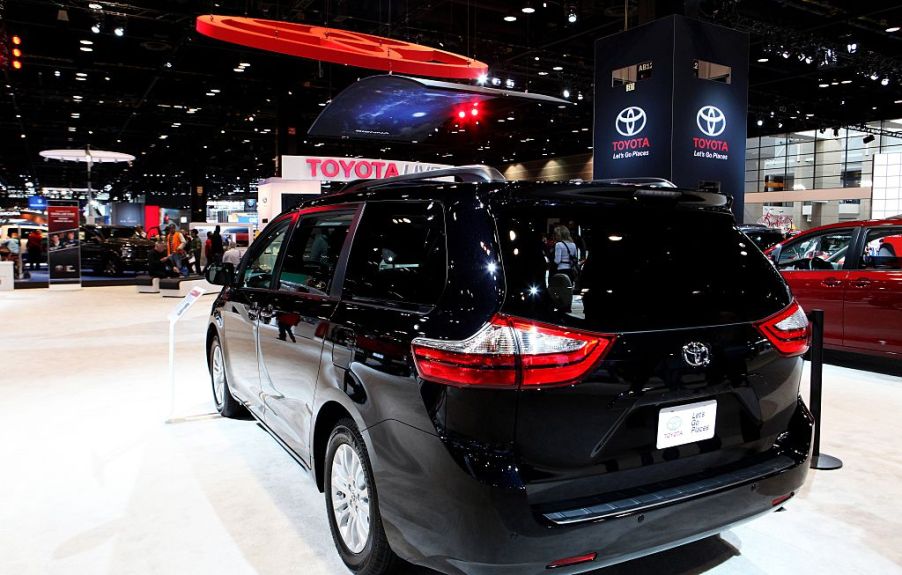 A Toyota Sienna minivan on display at an auto show