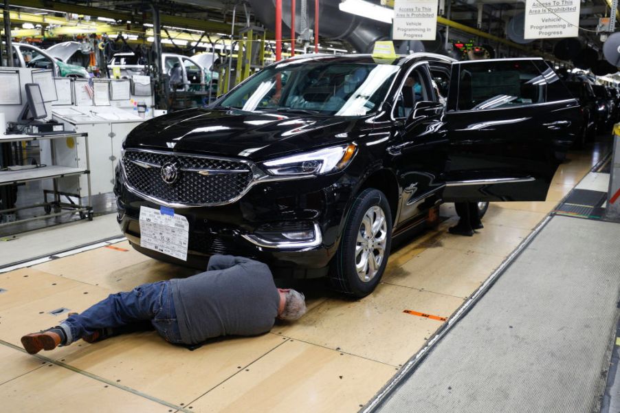 General Motors Chevrolet Traverse and Buick Enclave vehicles go through the assembly line at the General Motors Lansing Delta Township Assembly Plant