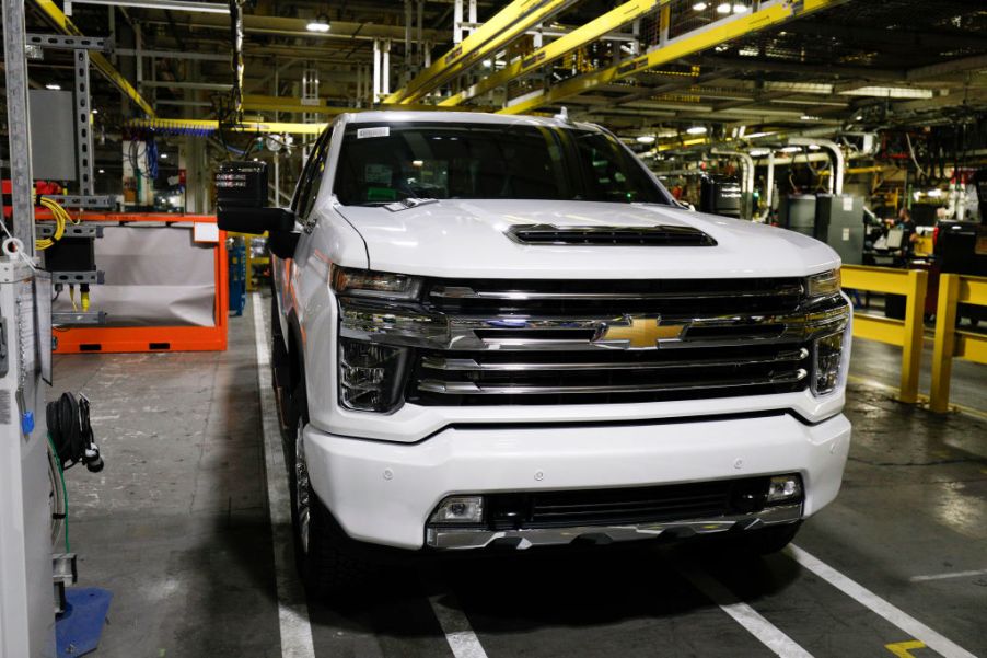 A new 2020 Chevrolet Silverado HD is shown on the assembly line at the General Motors Flint Assembly Plant