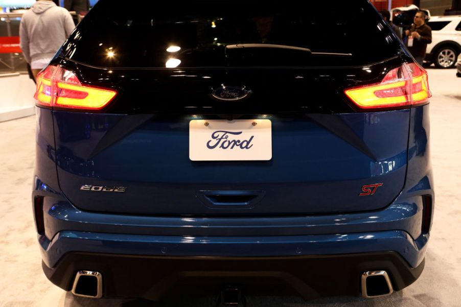 A 2020 Ford Edge on display at an auto show