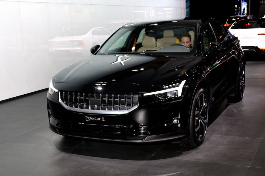 Polestar shows the Polstar 2 on display at the Brussels Motor Show