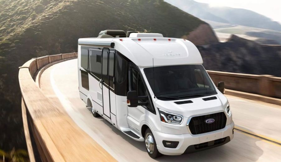 Panoramic view of the white Ford Transit-based 2021 Wonder RL