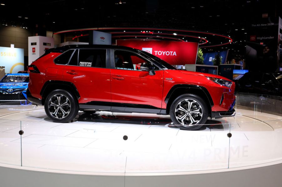 A new Toyota RAV4 on display at an auto show