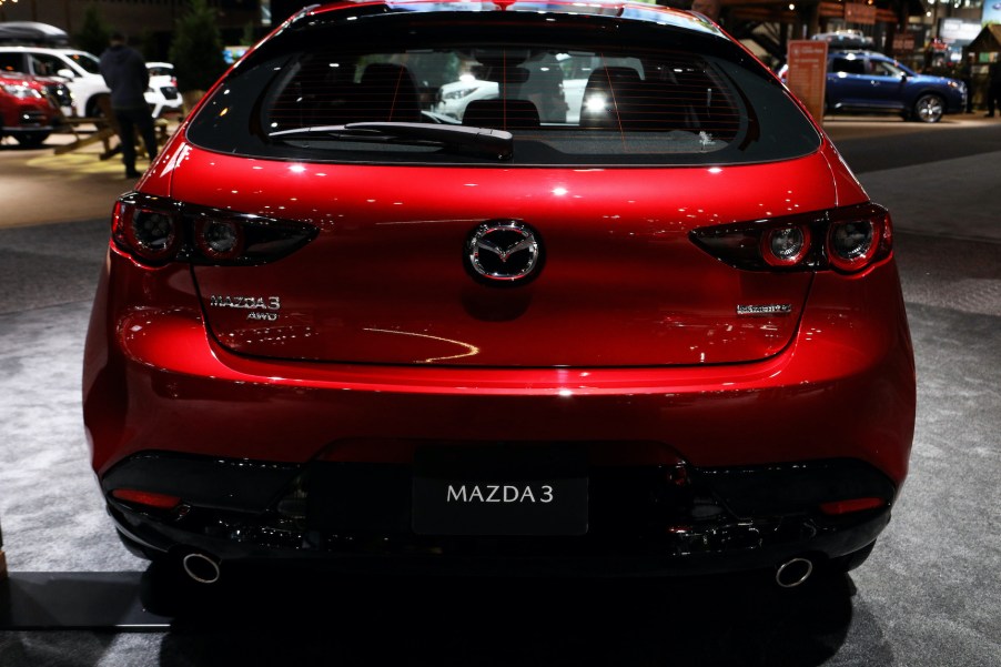 A red 2020 Mazda3 – with luxury to match the Mercedes-Benz CLA – on display at the 112th Annual Chicago Auto Show