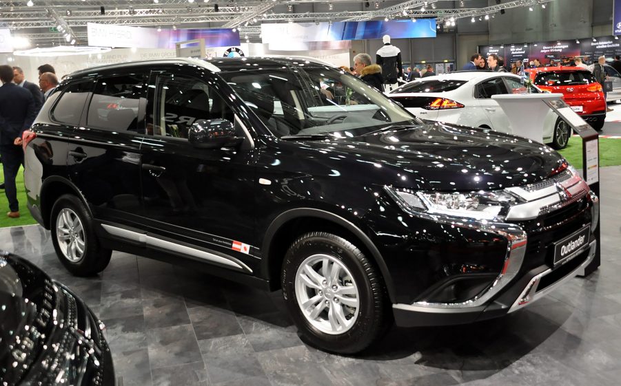 A black Mitsubishi Outlander on display