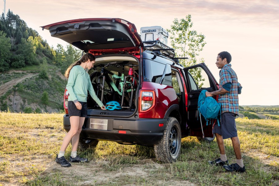 The all-new Bronco Sport is available with an interior bike rack that lets adventurers