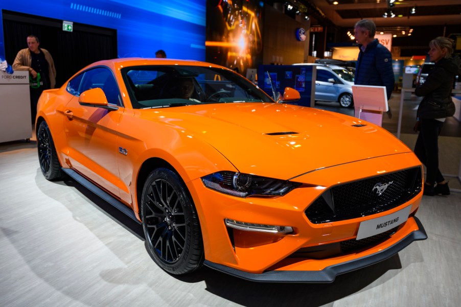 Ford Mustang 5.0 V8 sports car on display at Brussels Expo