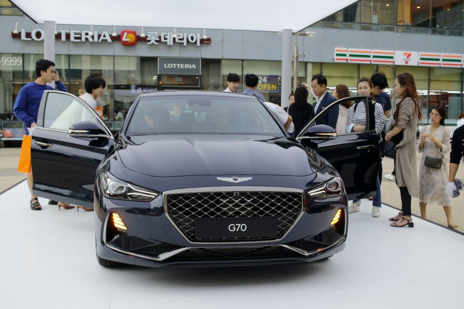 HMC New Sports Sedan G70 Unveil scene at open square in Ulsan, South Korea