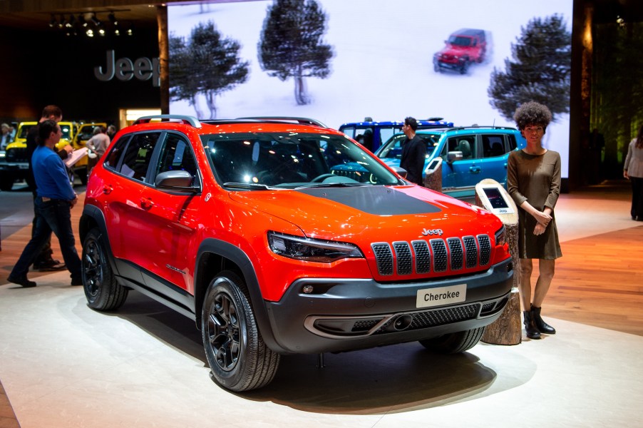 Jeep Cherokee is displayed during the first press day at the 89th Geneva International Motor Show