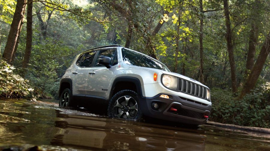 A 2020 Jeep Renegade navigating through water