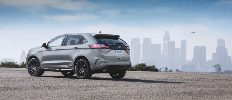 2020 Ford Edge ST-Line overlooking the city and buildings