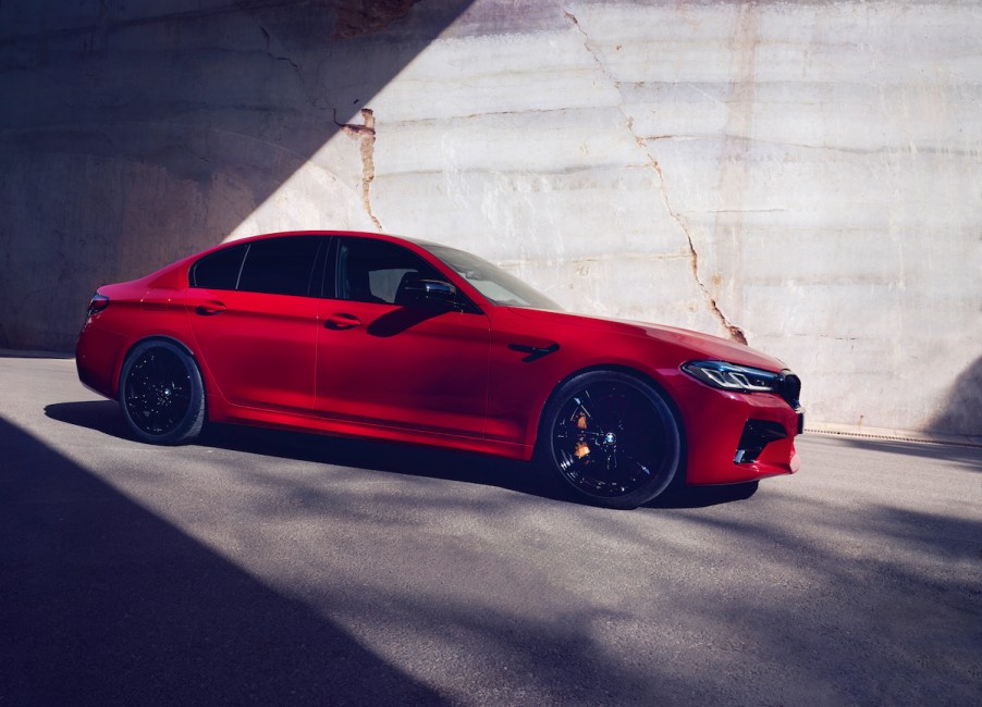 2020 BMW M5 in red parked in the shadows