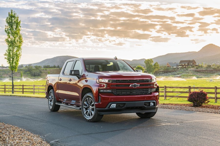 2020 Chevrolet Silverado Diesel driving on a farm