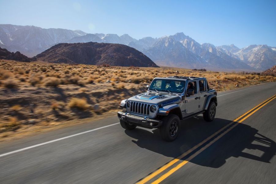 2021 Jeep Wrangler 4xe driving on wilderness road