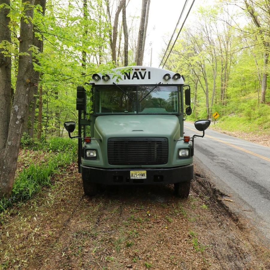 Navigation nowhere bus front in the forest