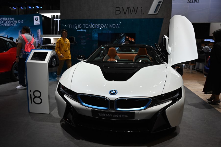 A BMW i8 car is on display during the 17th Guangzhou International Automobile Exhibition at China