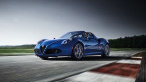 The Alfa Romeo 4C is a mid-engined sports car with a turbocharged engine and a dual-clutch automatic transmission.