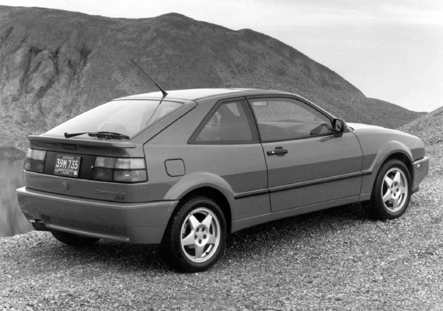 The rear 3/4 view of a 1993 Volkswagen Corrado SLC in a quarry