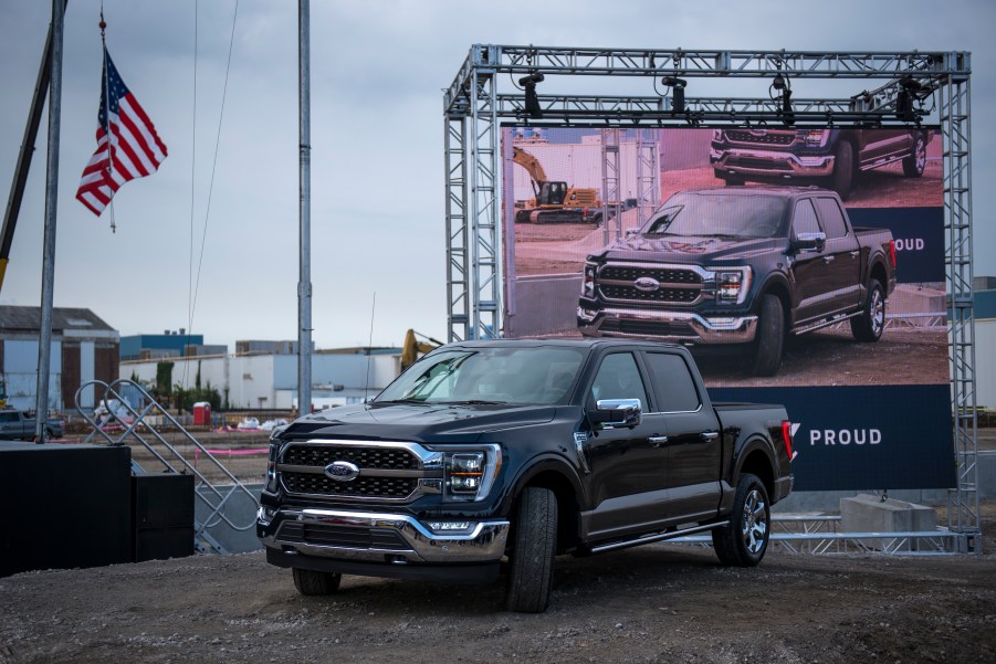 The 2021 Ford F-150 King Ranch Truck appears at the Ford Built for America event at Ford’s Dearborn Truck Plant