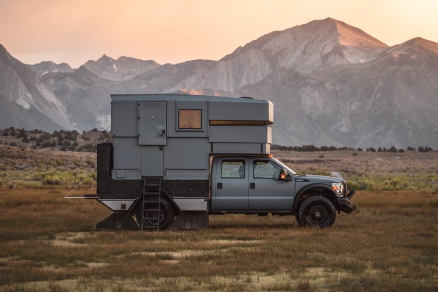 Ford F-550 overland camper in profile