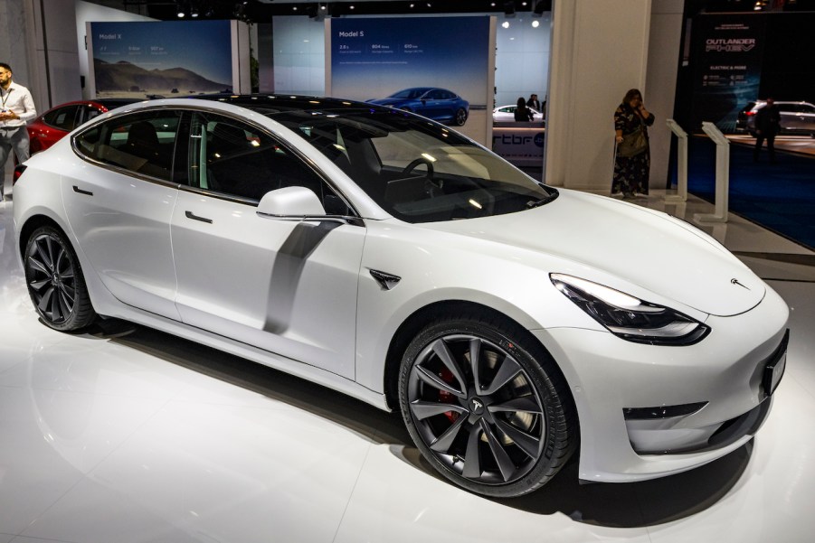 The Tesla Model 3 is an all-electric small sedan.