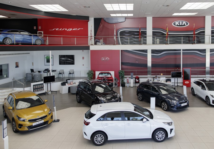 The inside of a Kia car dealership