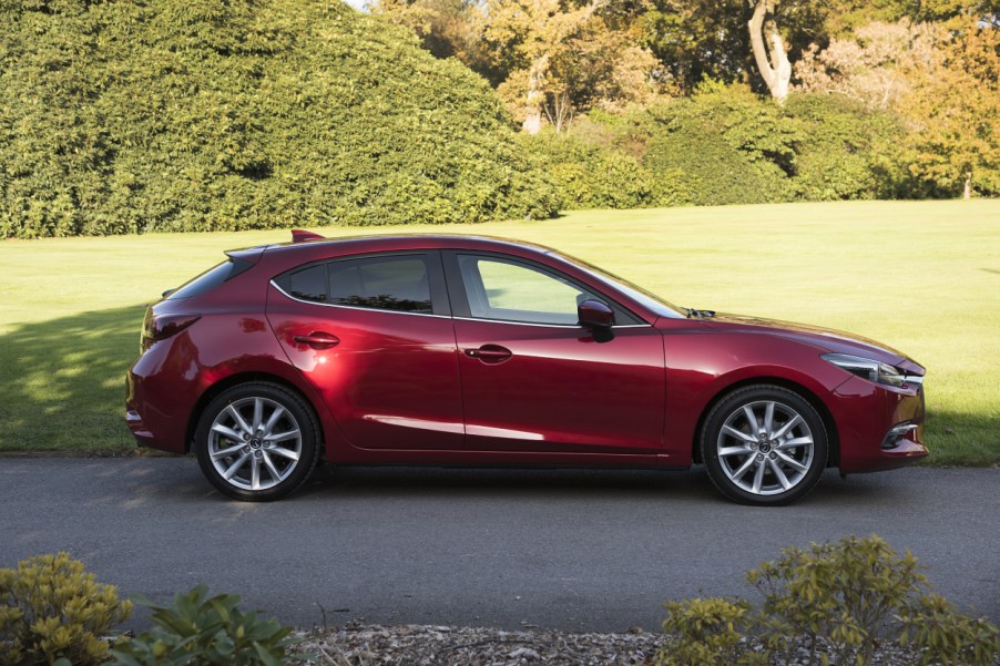 A Mazda3 hatchback on display