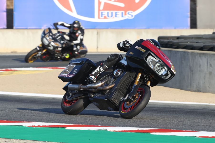 The Indian Challenger modified by S&S for King of the Baggers on the racetrack