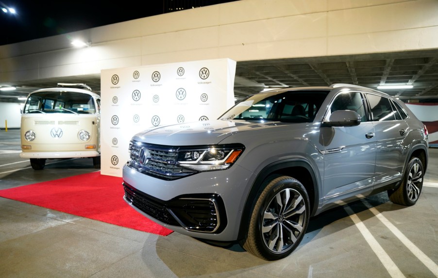 An electrified Volkswagen Type 2 Bus and the all-new 2020 Atlas Cross Sport on display at the fourth annual Volkswagen Drive-In Movie