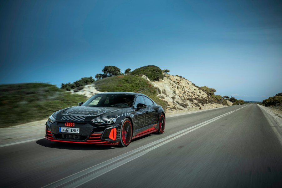 A photo of the 2021 Audi RS e-tron GT on a track.